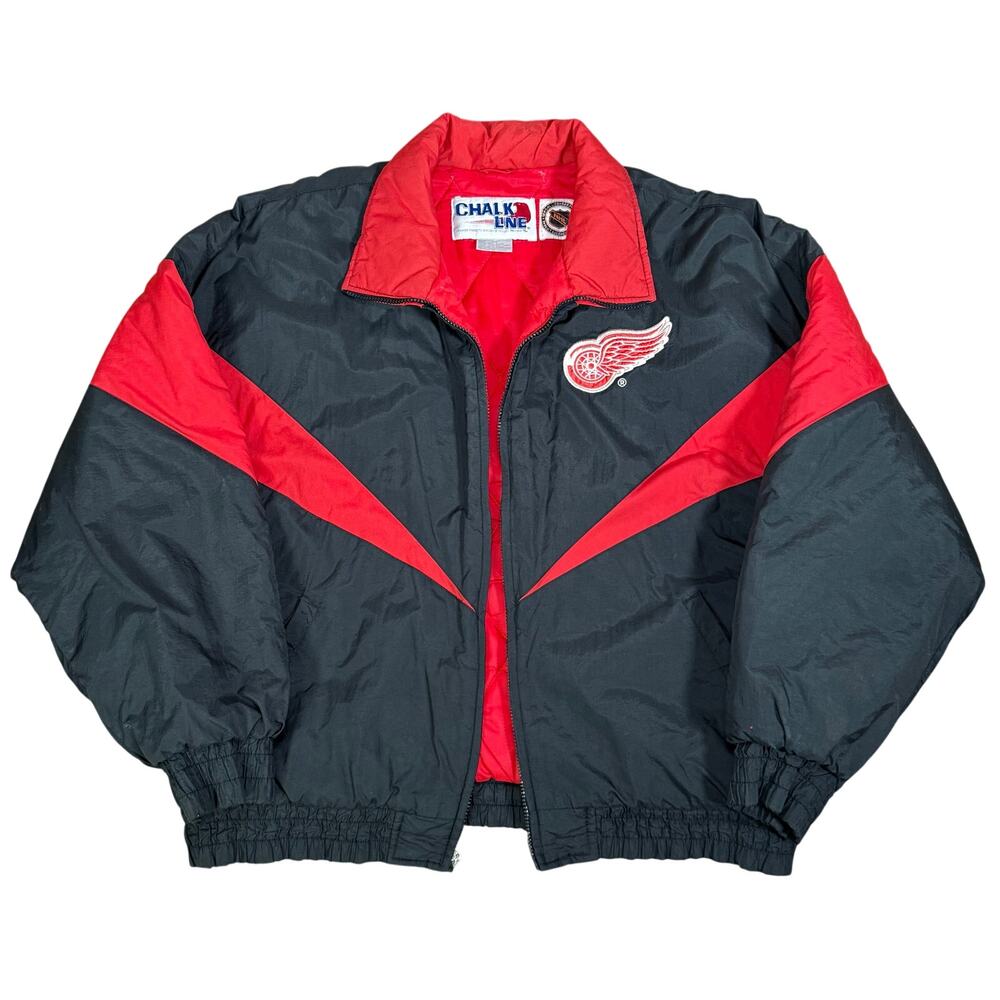 Vintage Detroit Red Wings 90s Chalk Line Puffer Jacket NHL Hockey Size Large